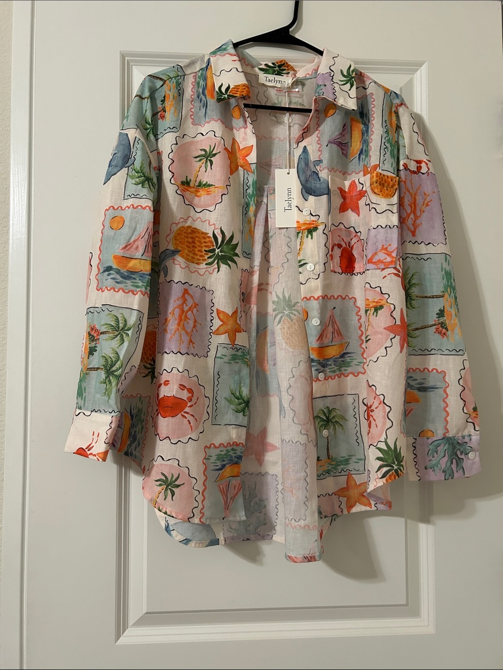 Tuckern Tropical Print Button-Up Shirt - Pastel Beach Motif
